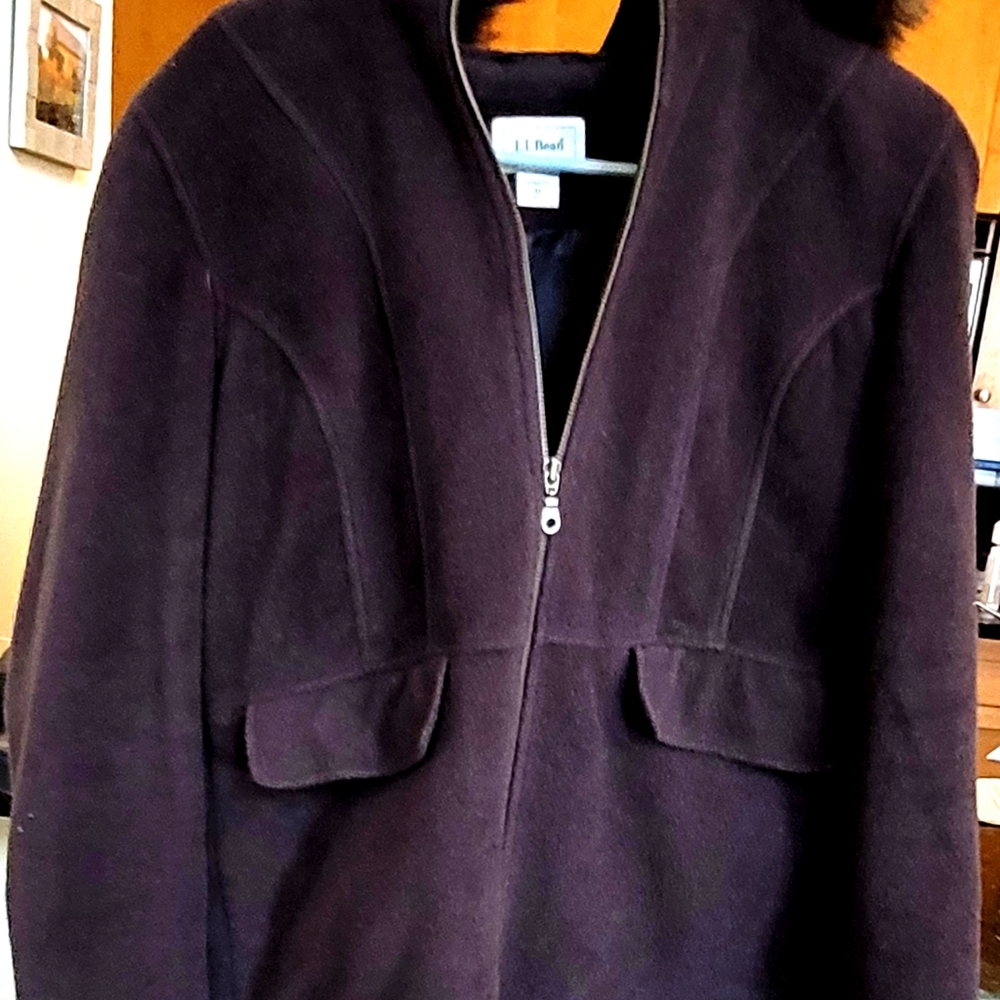 LL Bean Women's Brown Wool Blend Jacket Size M Faux Fur Trim Hood